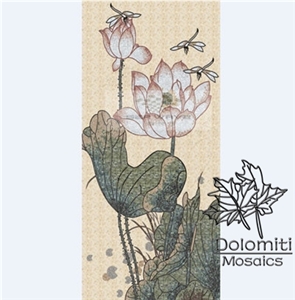 Custom Lotus Marble Mosaic Mural Art Work