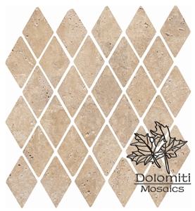Diamond Pattern Stone Mosaic Tiles in Tumbled White Travertine
