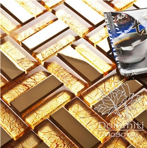 Glass and Metal Mosaic Tiles,Golden Metal and Golden Crystal Glass Mosaic Glass and Metal Mosaic Tiles,Golden Metal and Golden Crystal Glass Mosaic