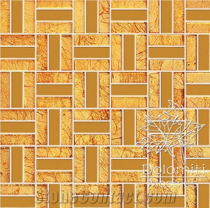 Glass and Metal Mosaic Tiles,Golden Metal and Golden Crystal Glass Mosaic