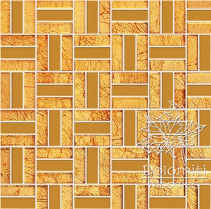 Glass and Metal Mosaic Tiles,Golden Metal and Golden Crystal Glass Mosaic