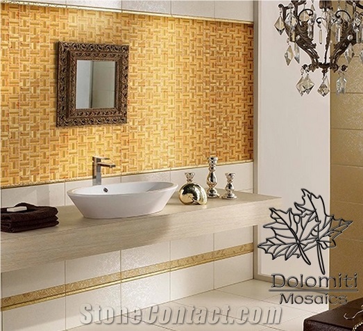 Glass and Metal Mosaic Tiles,Golden Metal and Golden Crystal Glass Mosaic
