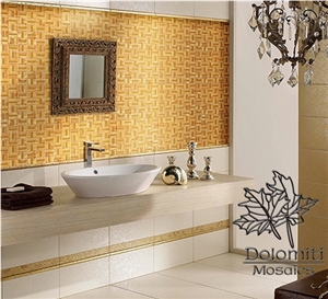 Glass and Metal Mosaic Tiles,Golden Metal and Golden Crystal Glass Mosaic