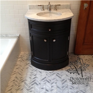 Herringbone Marble Mosaic Tiles,Bianco Dolomiti Marble in Honed Surface