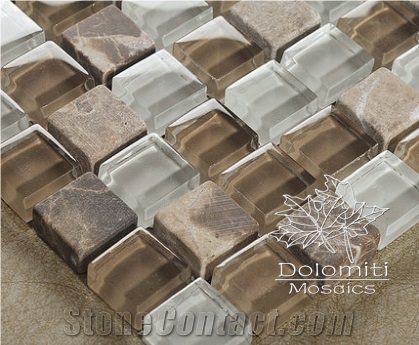 Marble and Glass Mosaic Tiles in Emperador and Crystal Glass