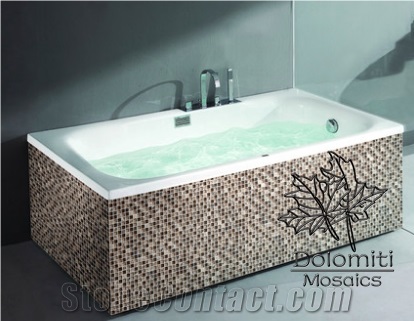 Marble and Glass Mosaic Tiles in Emperador and Crystal Glass