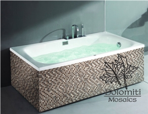 Marble and Glass Mosaic Tiles in Emperador and Crystal Glass