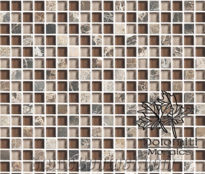 Marble and Glass Mosaic Tiles in Emperador and Crystal Glass