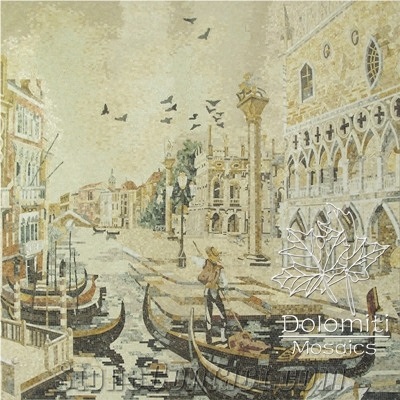 Marble Mosaic Art Mural Venice Gondola