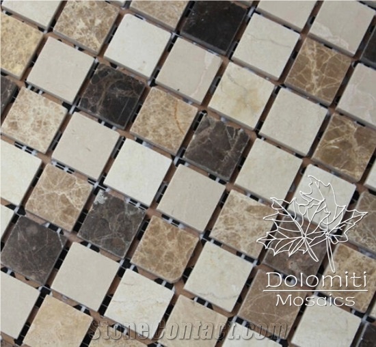 Marble Mosaic Sheet in Light Emperador and Dark Emperador and Crema Marfil
