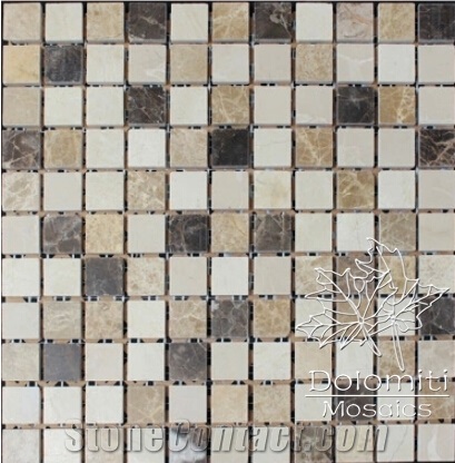 Marble Mosaic Sheet in Light Emperador and Dark Emperador and Crema Marfil