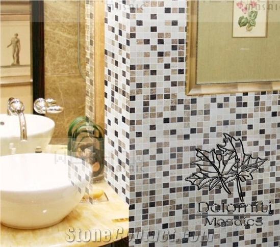 Marble Mosaic Sheet in Light Emperador and Dark Emperador and Crema Marfil