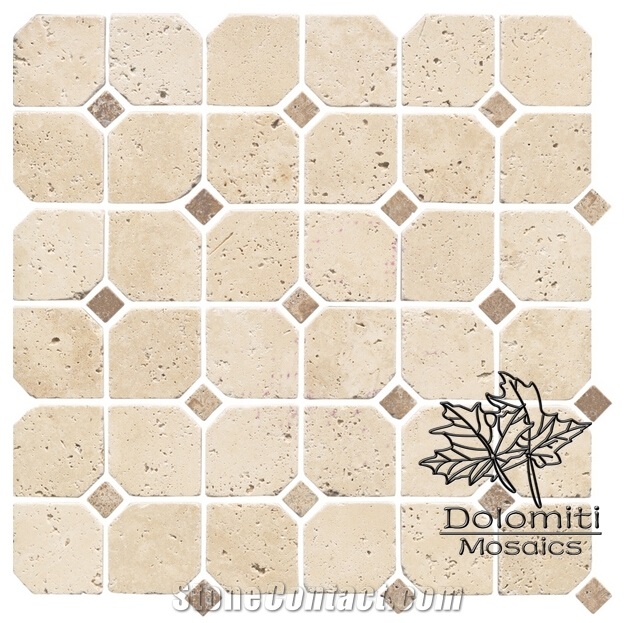 Square Mosaic Tiles in Italian Romano Travertine