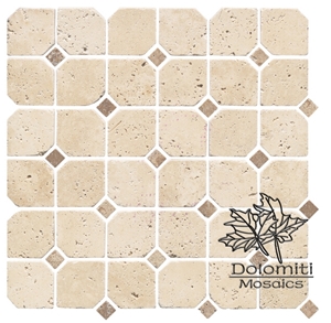 Square Mosaic Tiles in Italian Romano Travertine