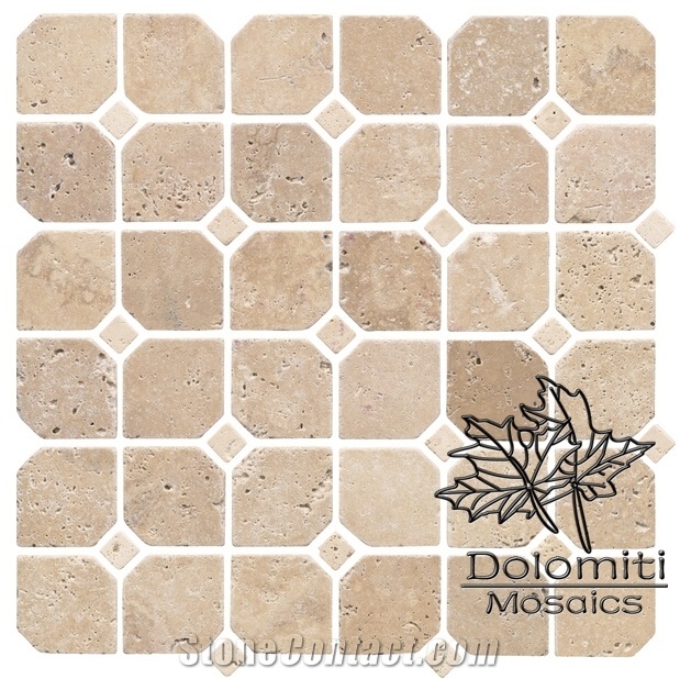 Square Mosaic Tiles in Italian Romano Travertine