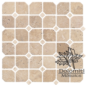 Square Mosaic Tiles in Italian Romano Travertine