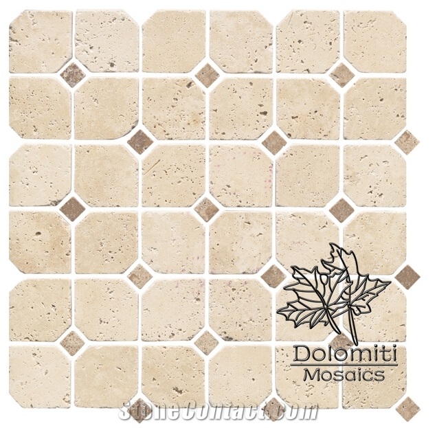 Square Stone Mosaic in Tumbled Unfilled Travetine