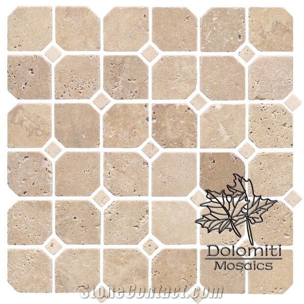 Square Stone Mosaic in Tumbled Unfilled Travetine