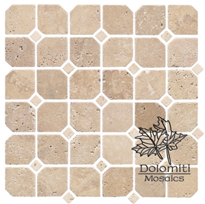 Square Stone Mosaic in Tumbled Unfilled Travetine