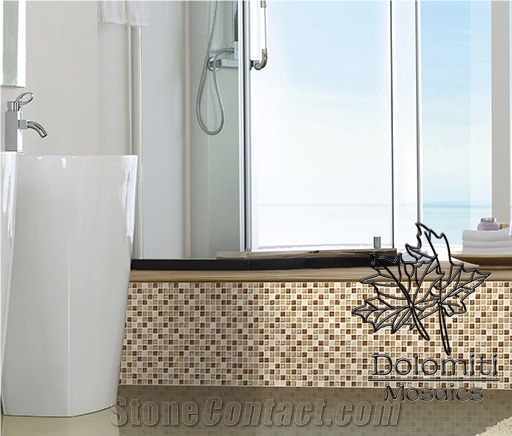Stone and Glass Mosaic Tiles in Crystal Glass and Sugar Marble