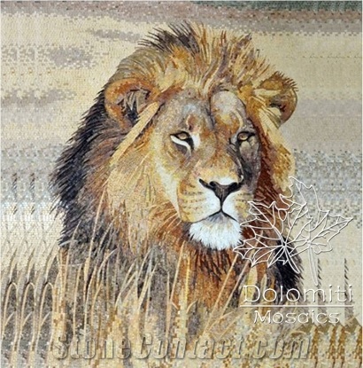 Stone Mosaic Art Lion in the Grass
