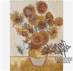 Stone Mosaic Art Of Vase with Fifteen Sunflowers by Vincent Willem Van Gogh