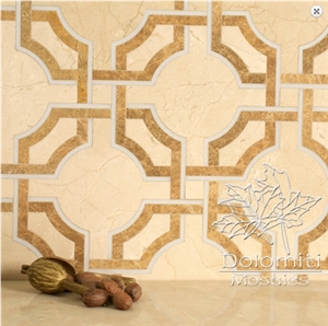 Stone Waterjet Mosaic Tille in Crama Marfil and Golden Emperador Wm001 Medallion
