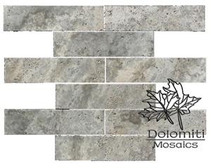 Subway Tile in Tumbled Silver Travertine 3x6" Cultured Stone