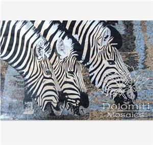 Three Zabras Stone Mosaic Art Mural