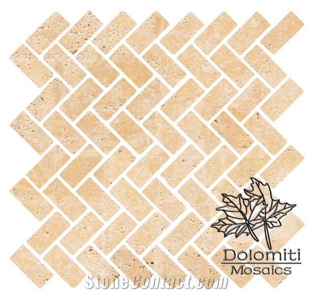 Travertine Mosaic Tiles in Herringbone Pattern