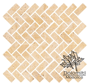 Travertine Mosaic Tiles in Herringbone Pattern Travertine Mosaic Tiles in Herringbone Pattern