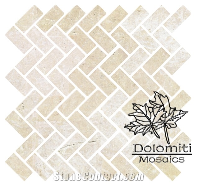Travertine Mosaic Tiles in Herringbone Pattern