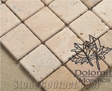 Tumbled Travertine Mosaic Tiles,Unfilled Stone Tile Mosaic
