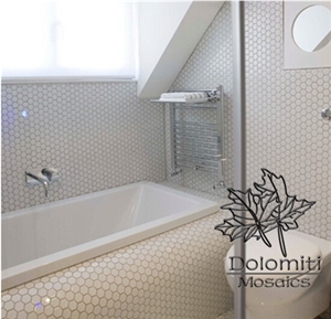 White Marble Hexagon Mosaic Tile in Greece Thassos White 1"X1" Pure White Chips