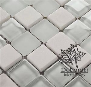 White Thassos Mosaic Tile,Mix Crystal Glass Tiles in Three Finishs