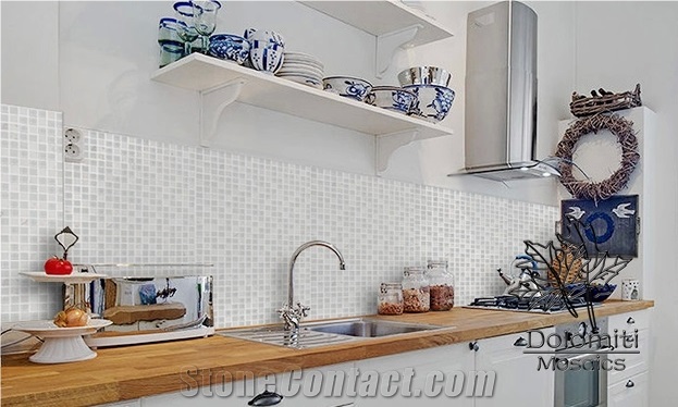 White Thassos Mosaic Tile,Mix Crystal Glass Tiles in Three Finishs