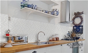 White Thassos Mosaic Tile,Mix Crystal Glass Tiles in Three Finishs