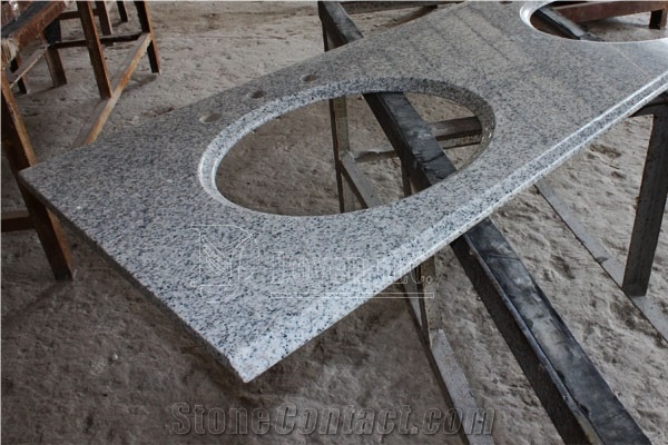 Solar White Double Sink Granite Vanity Top