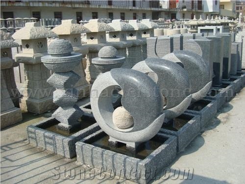 Granite Garden Water Pot, Grey Granite Fountain