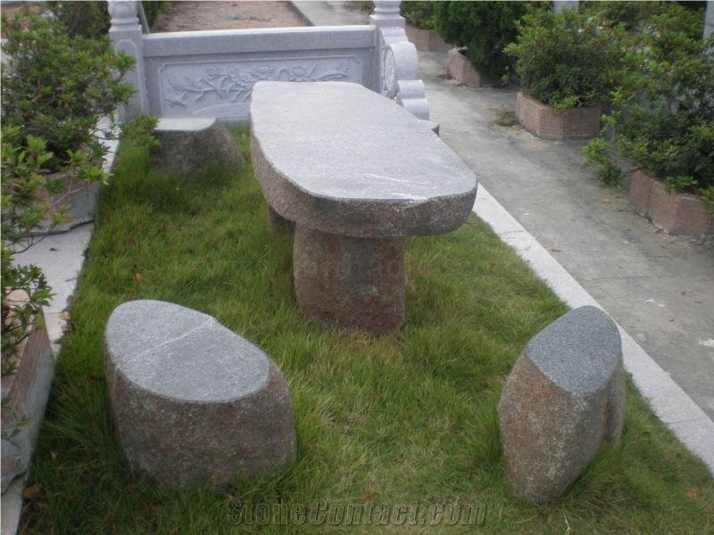 Grey Marble Garden Bench & Table