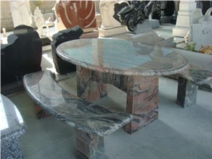 Grey Marble Garden Bench & Table