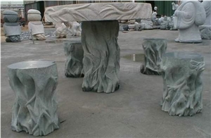 Grey Marble Garden Bench & Table