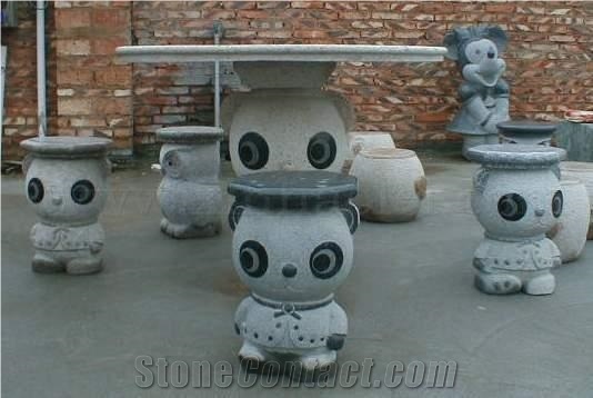Grey Marble Garden Bench & Table