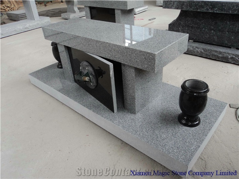 Granite Cremation Bench, G614 Grey Granite Urn, Vase & Bench