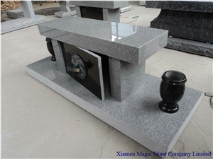 Granite Cremation Bench, G614 Grey Granite Urn, Vase & Bench