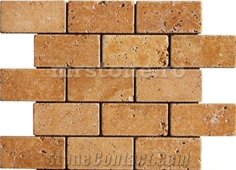 Gold Travertine Tumbled Brick Mosaic