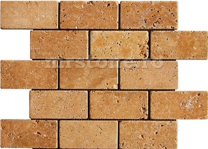 Gold Travertine Tumbled Brick Mosaic
