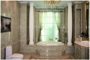 White Dragon Onyx and Caffe Latte Marble Bathroom Design