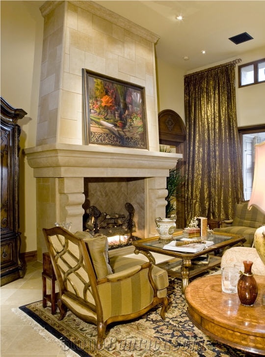 Beige Limestone Fireplaces