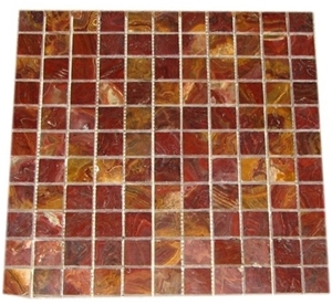 Red Onyx Polished Square Mosaic Tiles, Multicolor Red Onyx Mosaic
